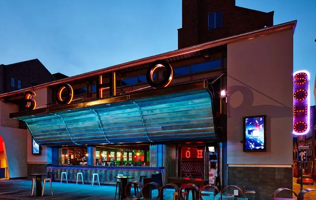 Bespoke steel canopy and signage to the BOHO venue frontage