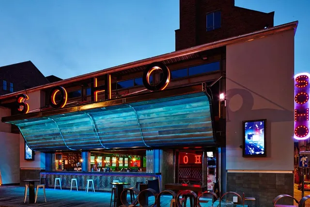 Bespoke steel canopy and signage to the BOHO venue frontage