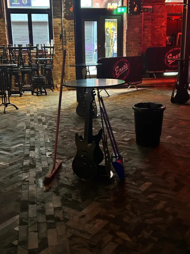 Bespoke steel furniture and fittings in the Eric's venue interior, Liverpool