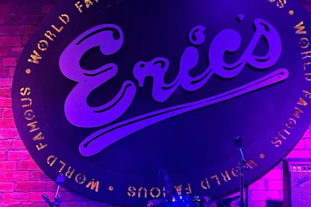 Eric's venue neon signage above bespoke metalwork, Liverpool