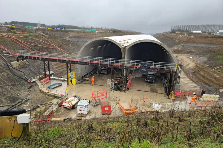 Wide view of the HS2 tunnel portal and surrounding site works