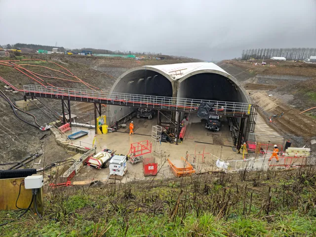 Wide view of the HS2 tunnel portal and surrounding site works