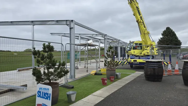 Steel canopy structure installed at a leisure venue