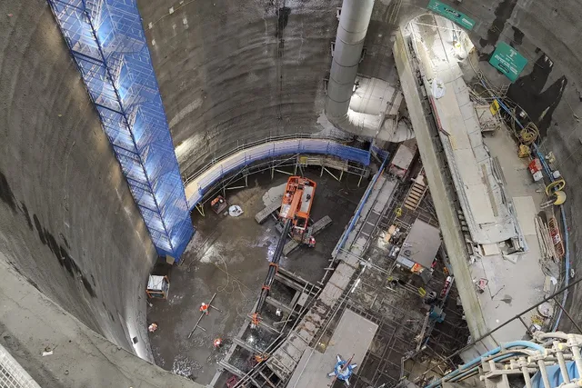 Tunnelling plant working at the base of a shaft supported by MSR steelwork
