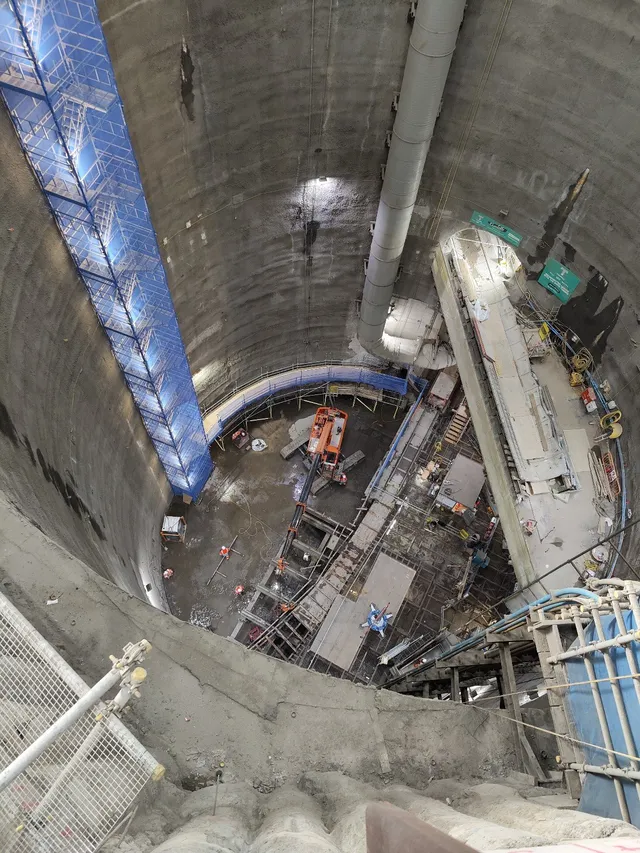 Tunnelling plant working at the base of a shaft supported by MSR steelwork